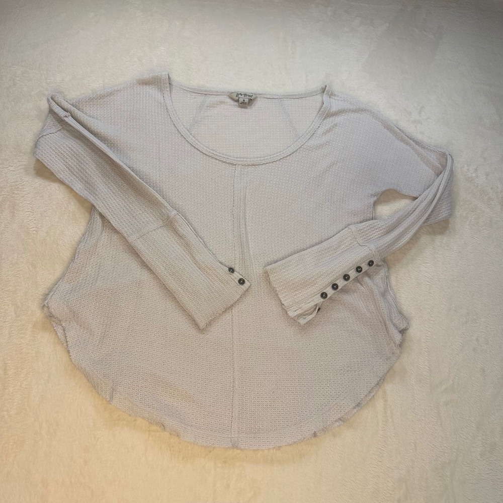 Lucky Brand Womens Oatmeal Waffle Knit Thermal Button Cuff Top 7W62969 S